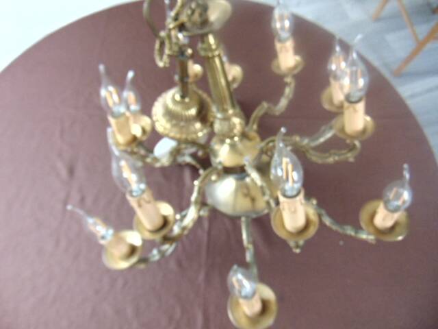 Antique chandelier in bronze and brass – 80 cm – multi-light – electricity