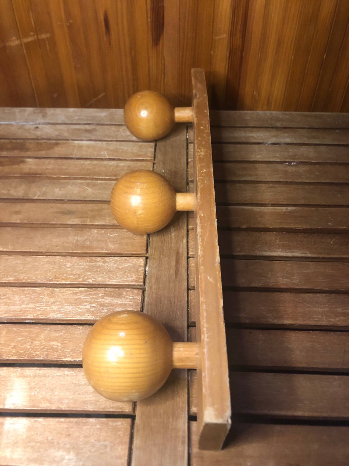 Old Wall Coat Rack x3 Vintage Wood #A416