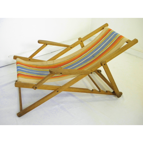 Chaise longue tissu et bois vintage 1960  Selency