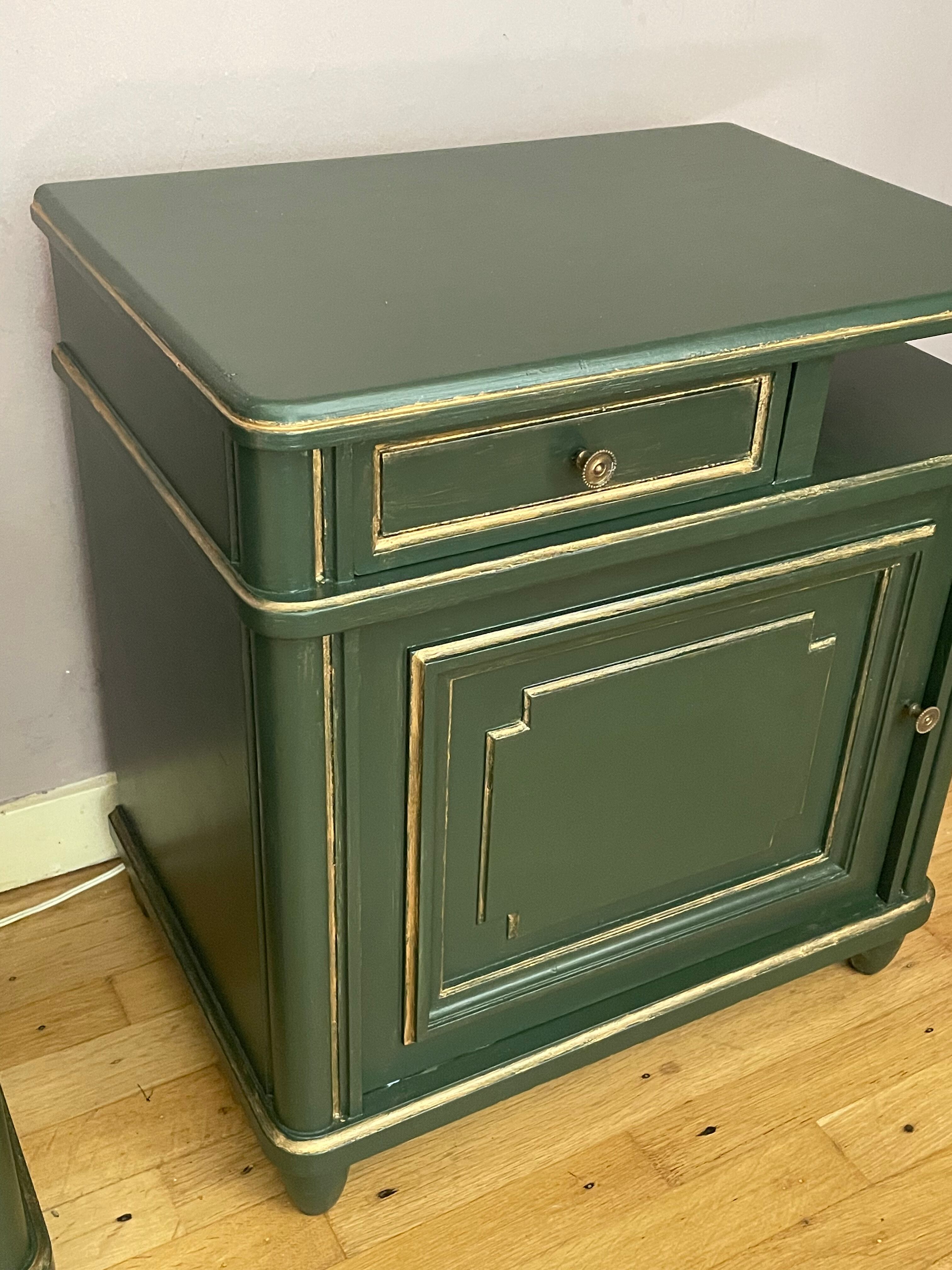 Pair of art-deco bedside tables in painted wood