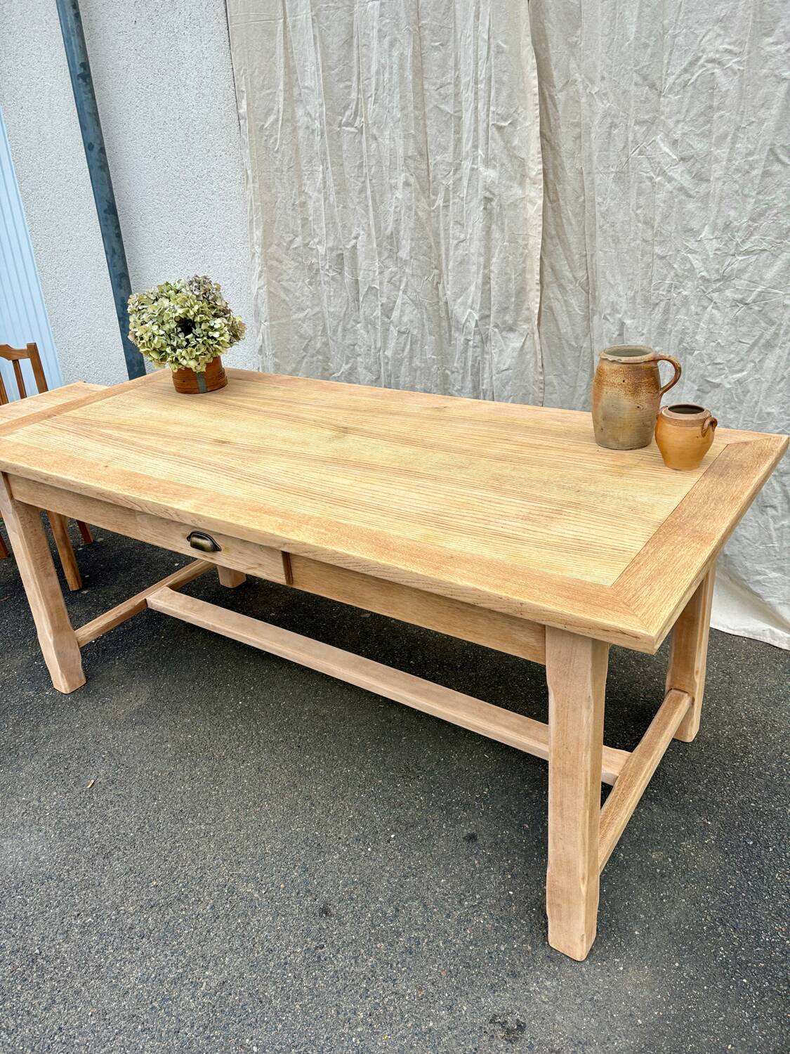 Raw wood farmhouse table
