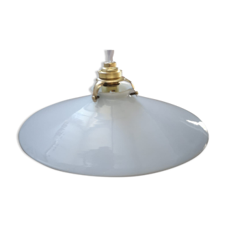 Old lampshade smooth white opaline suspension tbe art deco 1940