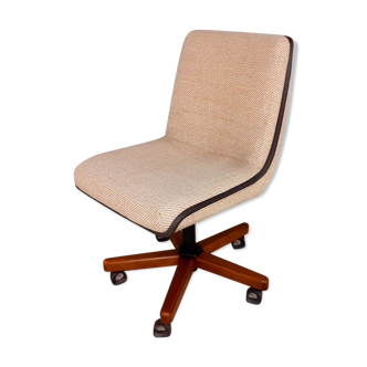 Fauteuil de bureau vintage style scandinave en tissu et teck