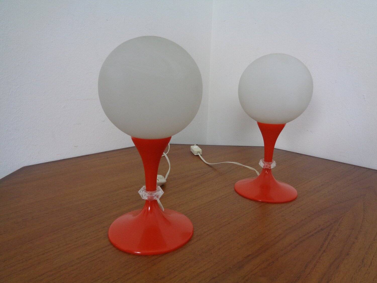 Glass and Plastic Tulip Bedside Lamps, 1970s, Set of 2