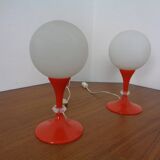 Glass and Plastic Tulip Bedside Lamps, 1970s, Set of 2