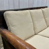 Early 20th century leather club sofa - seat and back in modern fabric