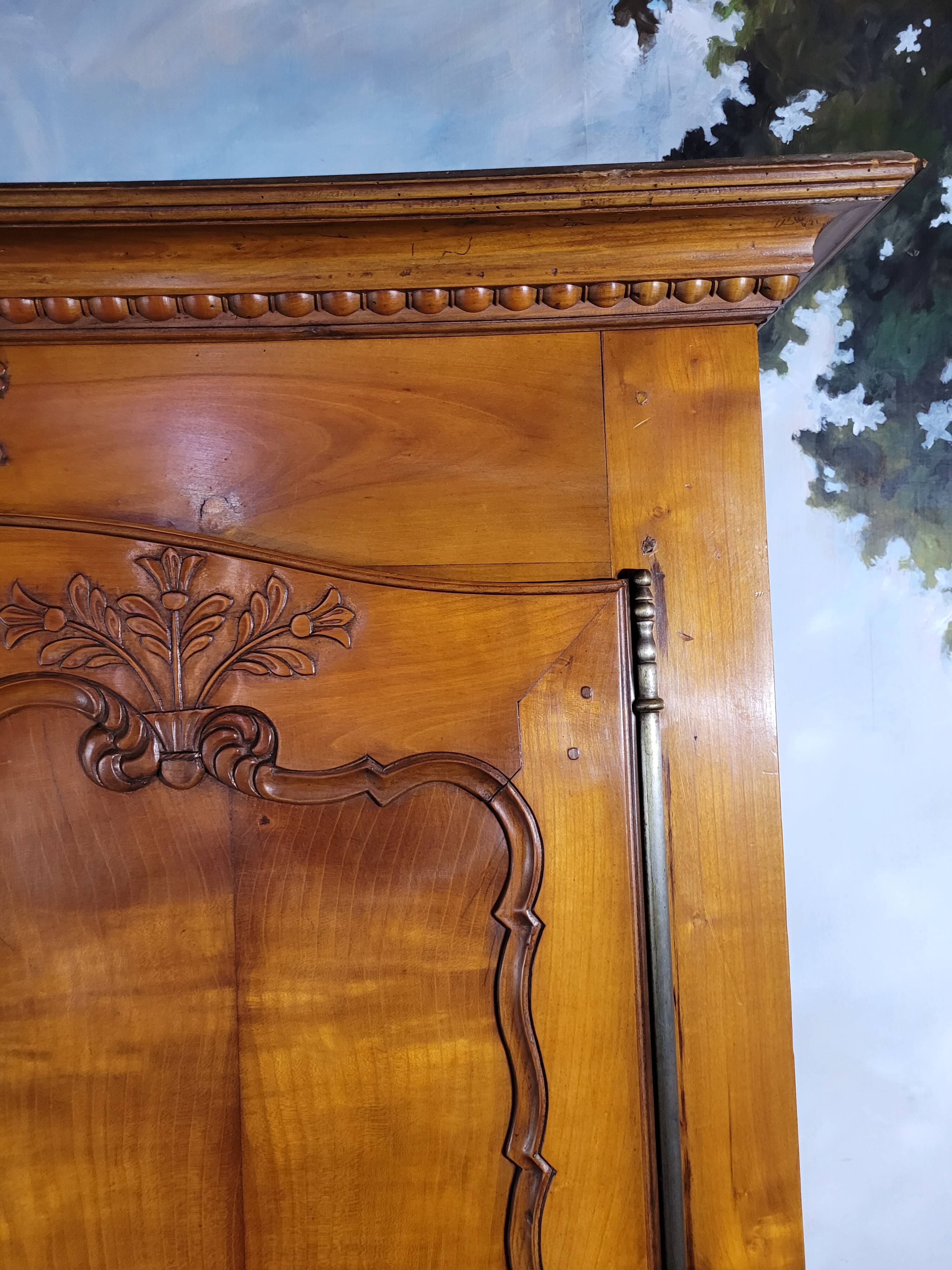 Louis XV style carved cherry wood armoire