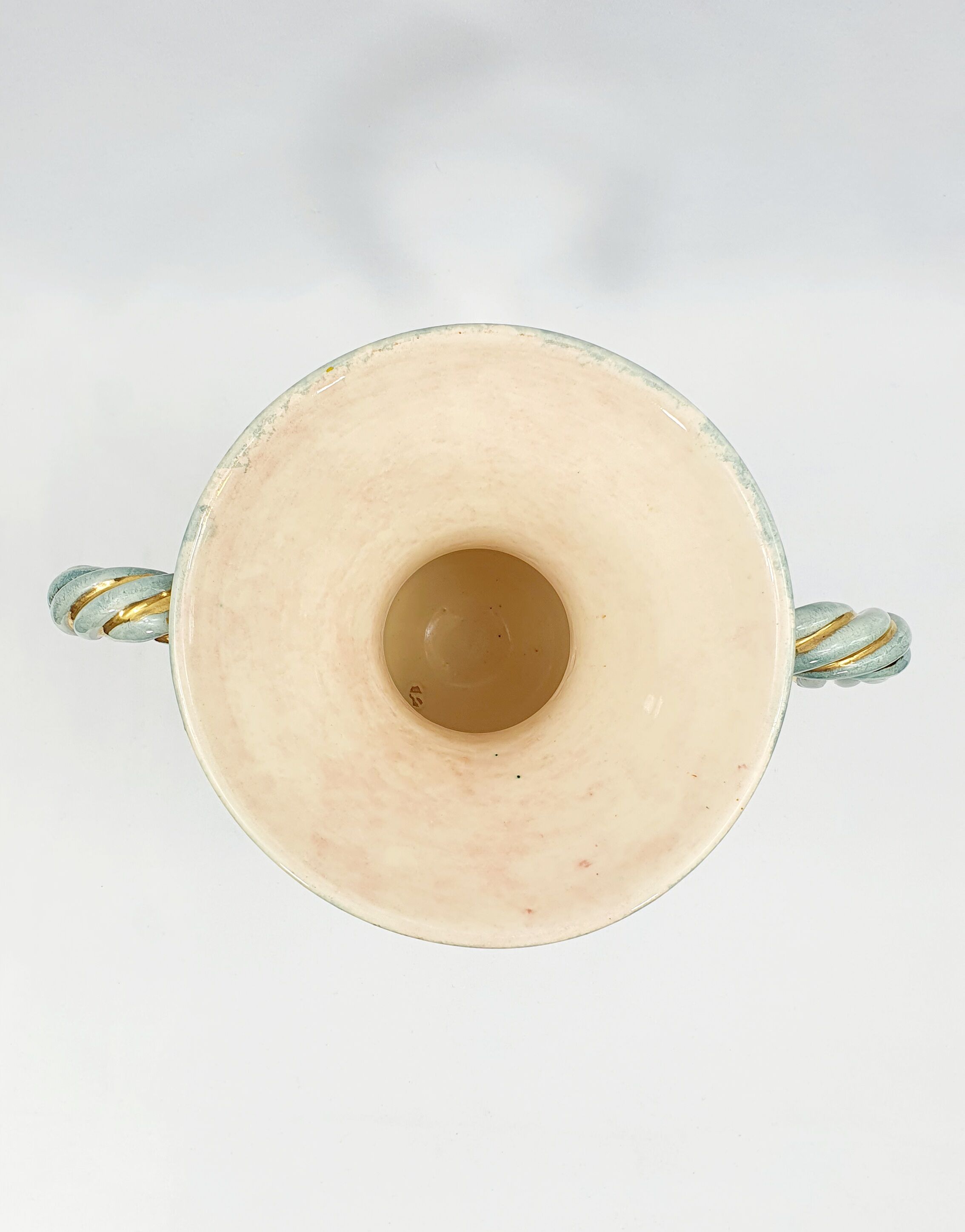 Vase Vallauris années 50 polychrome anses torsadées doré or fin