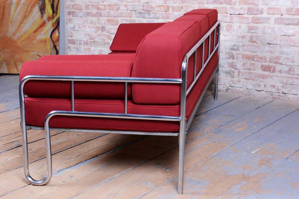 Bauhaus Sofa in Chrome and Upholstery by Hynek Gottwald, Czech, 1930s