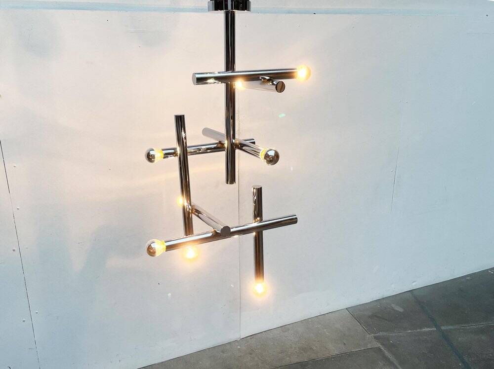 Minimalist chrome ceiling lamp from the mid-century space age by Temde, Switzerland, 1960s.