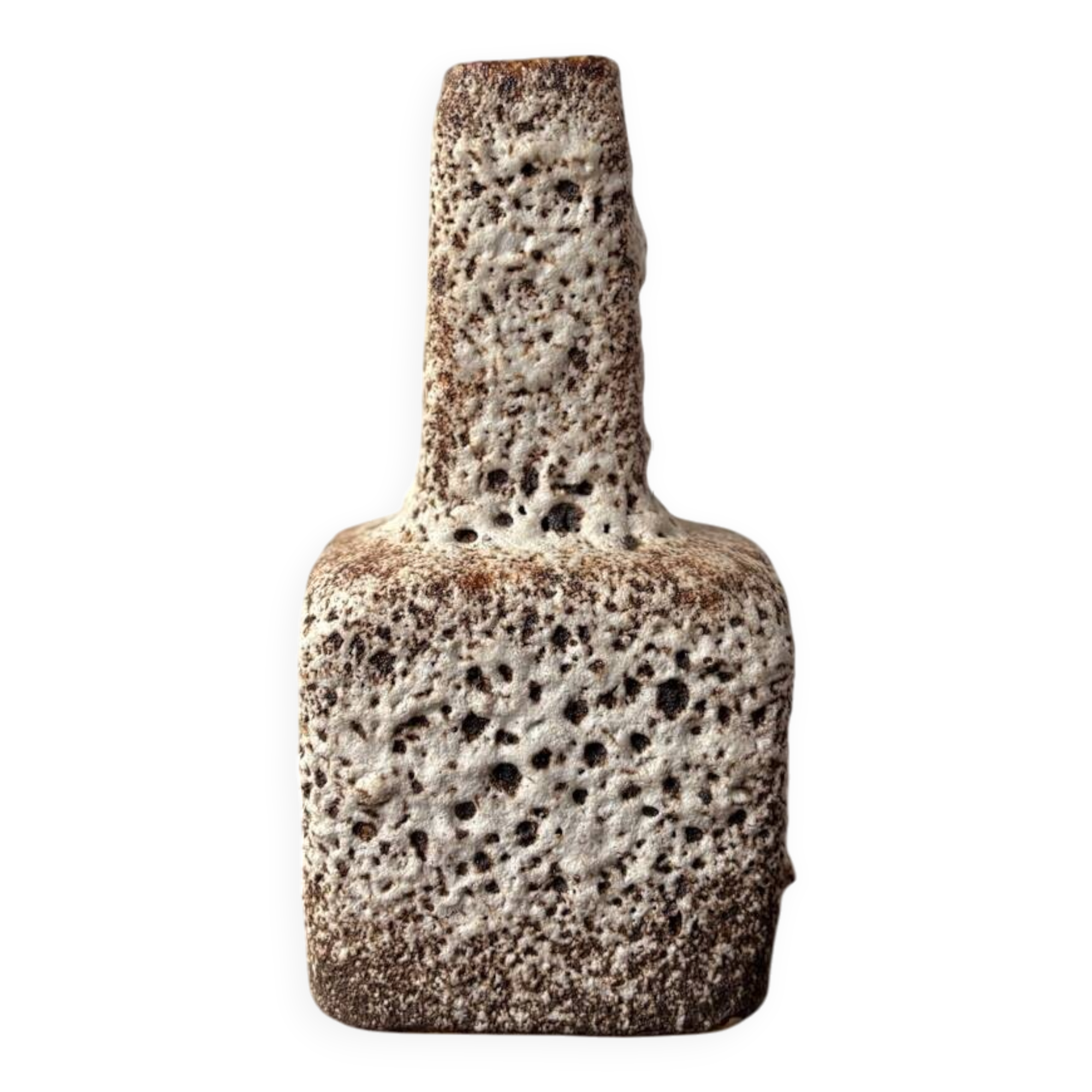 Vase en céramique fat lava années 60 marron et beige pays bas