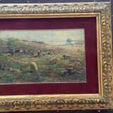 troupeau de peinture à l'huile antique avec une paysanne - Tito Pellicciotti (1871-1950)
