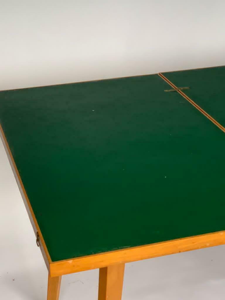 TABLE DE BRIDGE A SYSTEME 1960 CHENE CLEAR GREEN FABRIC