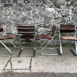 Set of 4 brown velvet zigzag chairs 1970