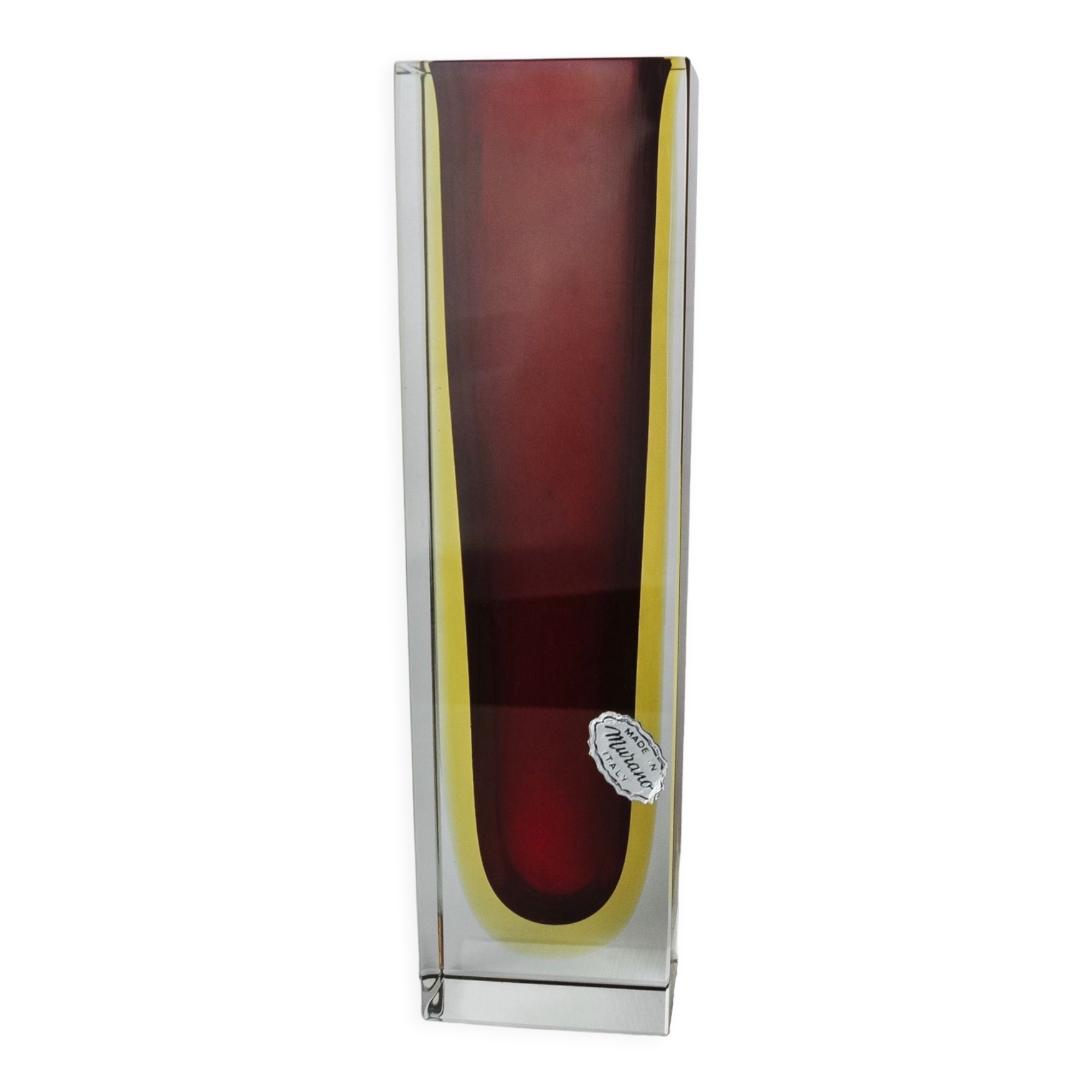 Brown and yellow cubic sommerso vase by seguso, murano, italy, 1970