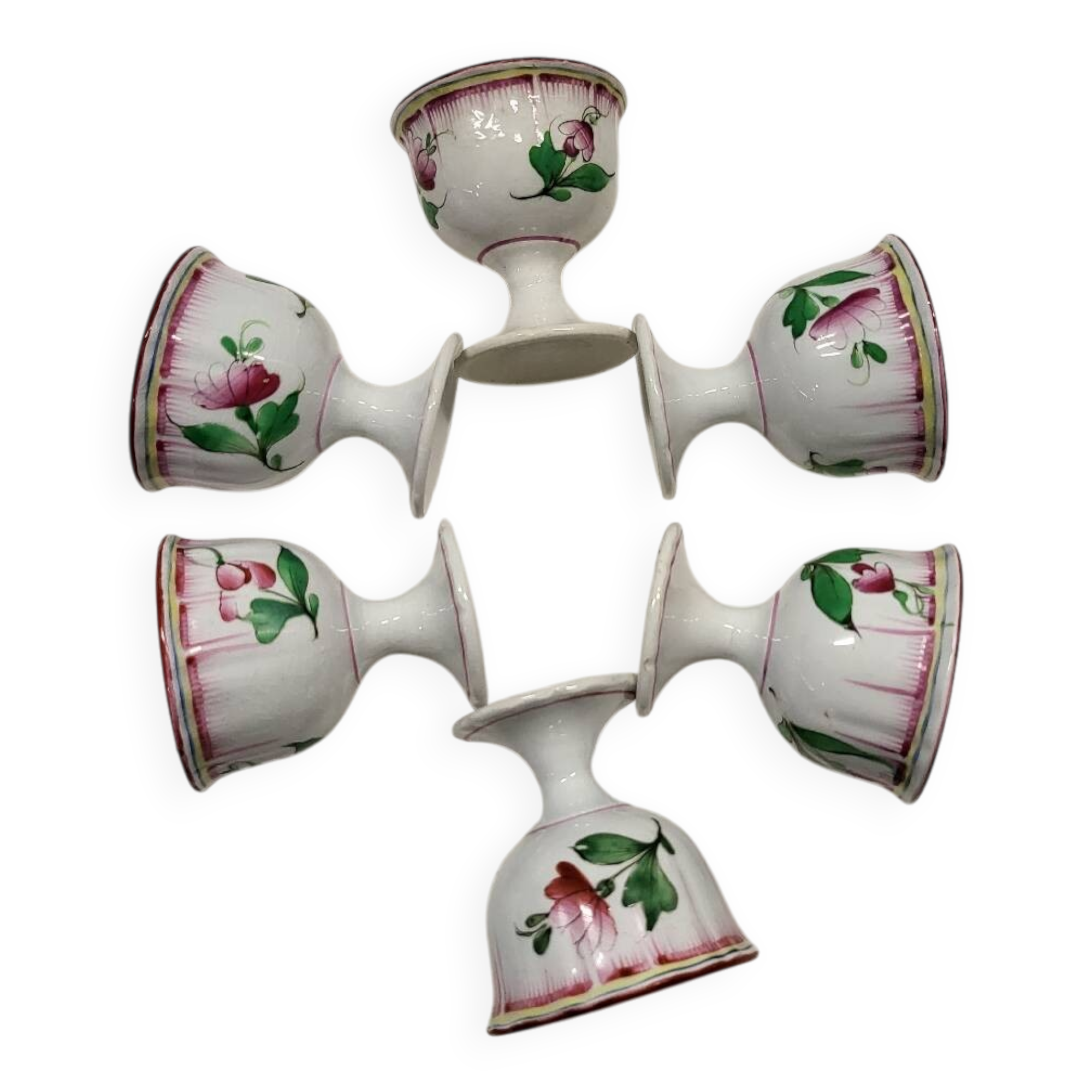 Set of 6 Lunéville Faience Egg Cups KG Reverbère