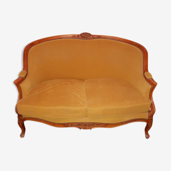 Yellow Louis XV-style bench sofa, 2 seats