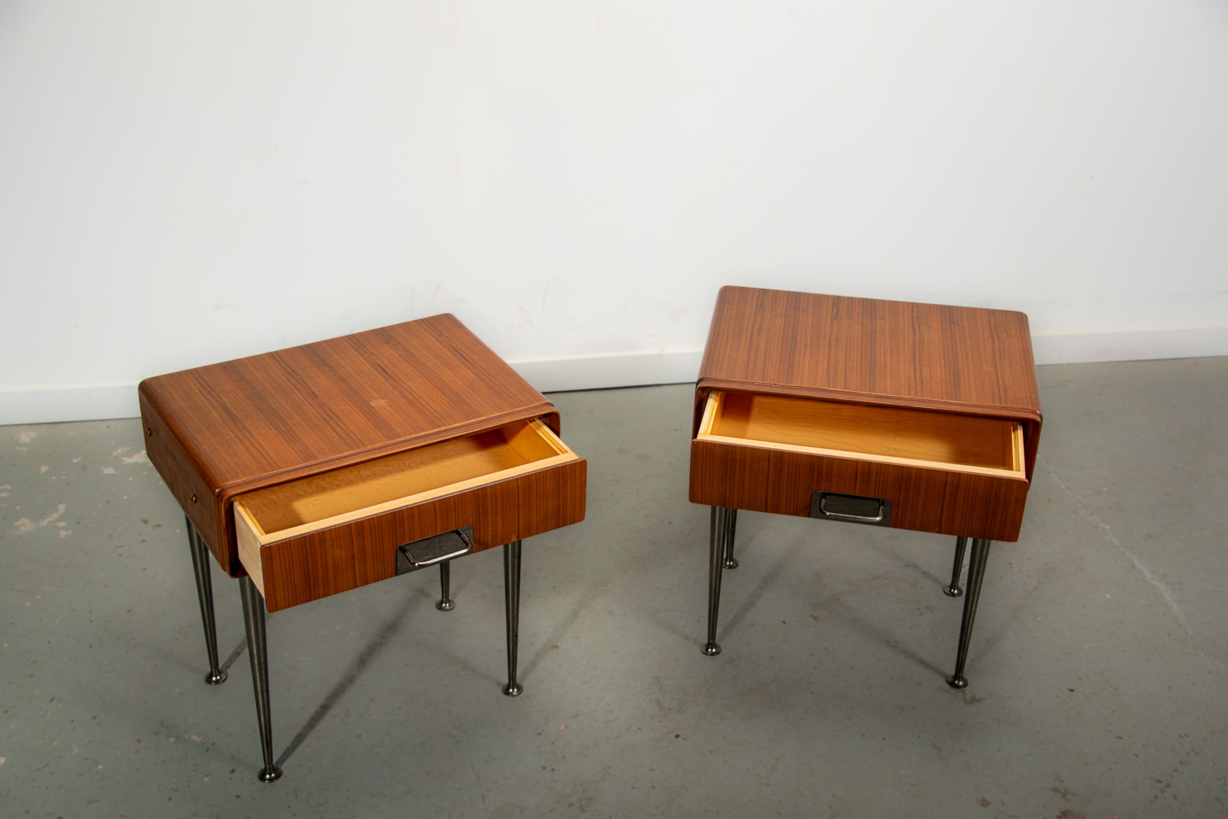 Italian nightstands in teak with brass details, circa 1970