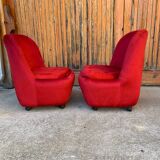 Set of 2 Mid-Century armchairs in purple velvet, 1950s Czech Republic.
