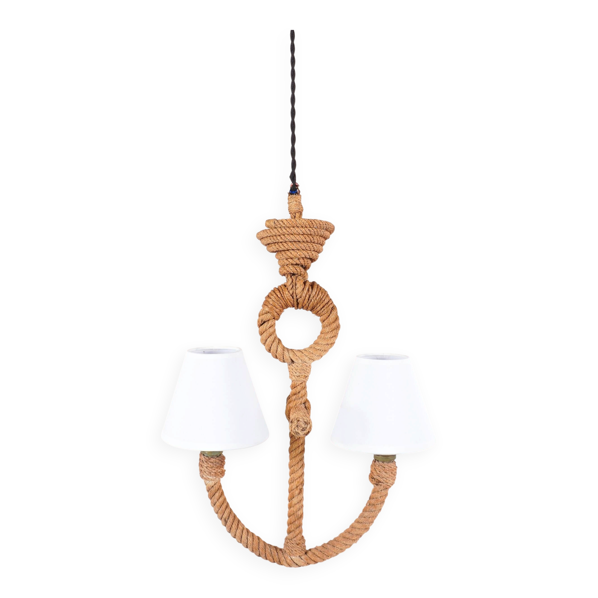 Audoux & Minet - vintage anchor rope chandelier - France circa 1950