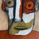 Abstract neo-primitive French portrait painting, mixed media on panel, 1999