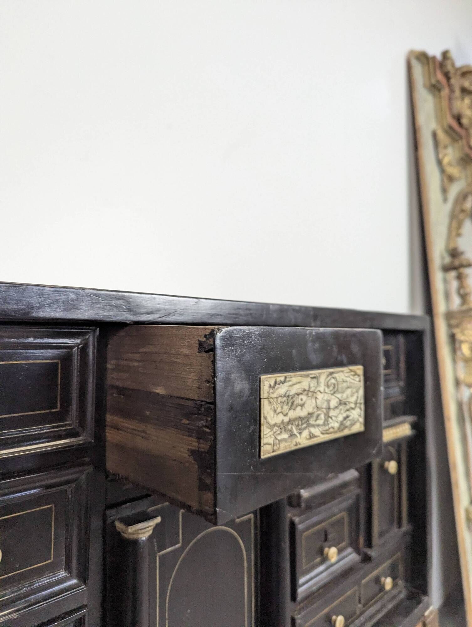 17th-century blackened wooden Flemish cabinet