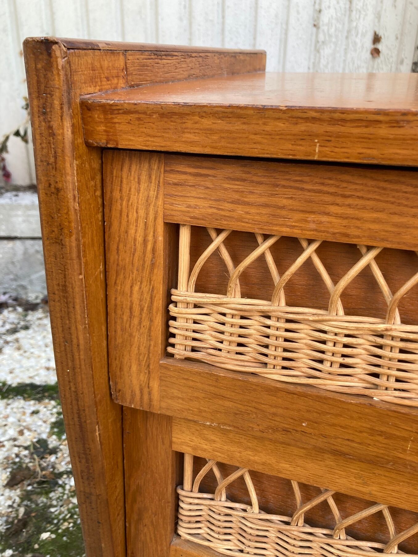 Rattan chest of drawers and vintage wood