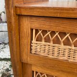 Rattan chest of drawers and vintage wood