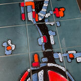 Coffee table in signed ceramic and chromed metal 70s