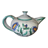 Théière en céramique de Vallauris signée R. Rouma à décor de fleurs sauvages