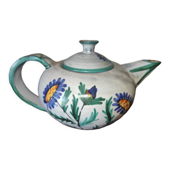 Vallauris ceramic teapot signed R. Rouma decorated with wild flowers