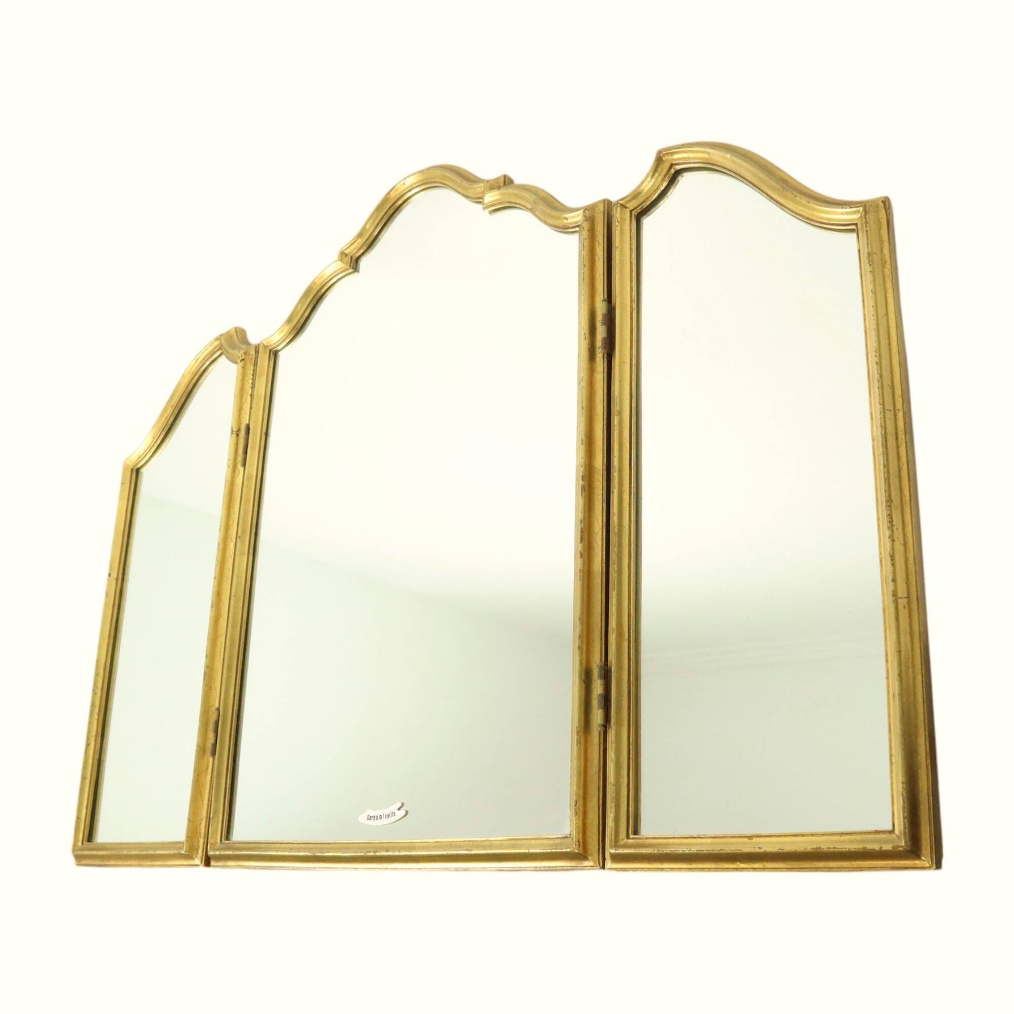Vintage Triptych Mirror Gold Leaf Gilded Hollywood Regency 86cm