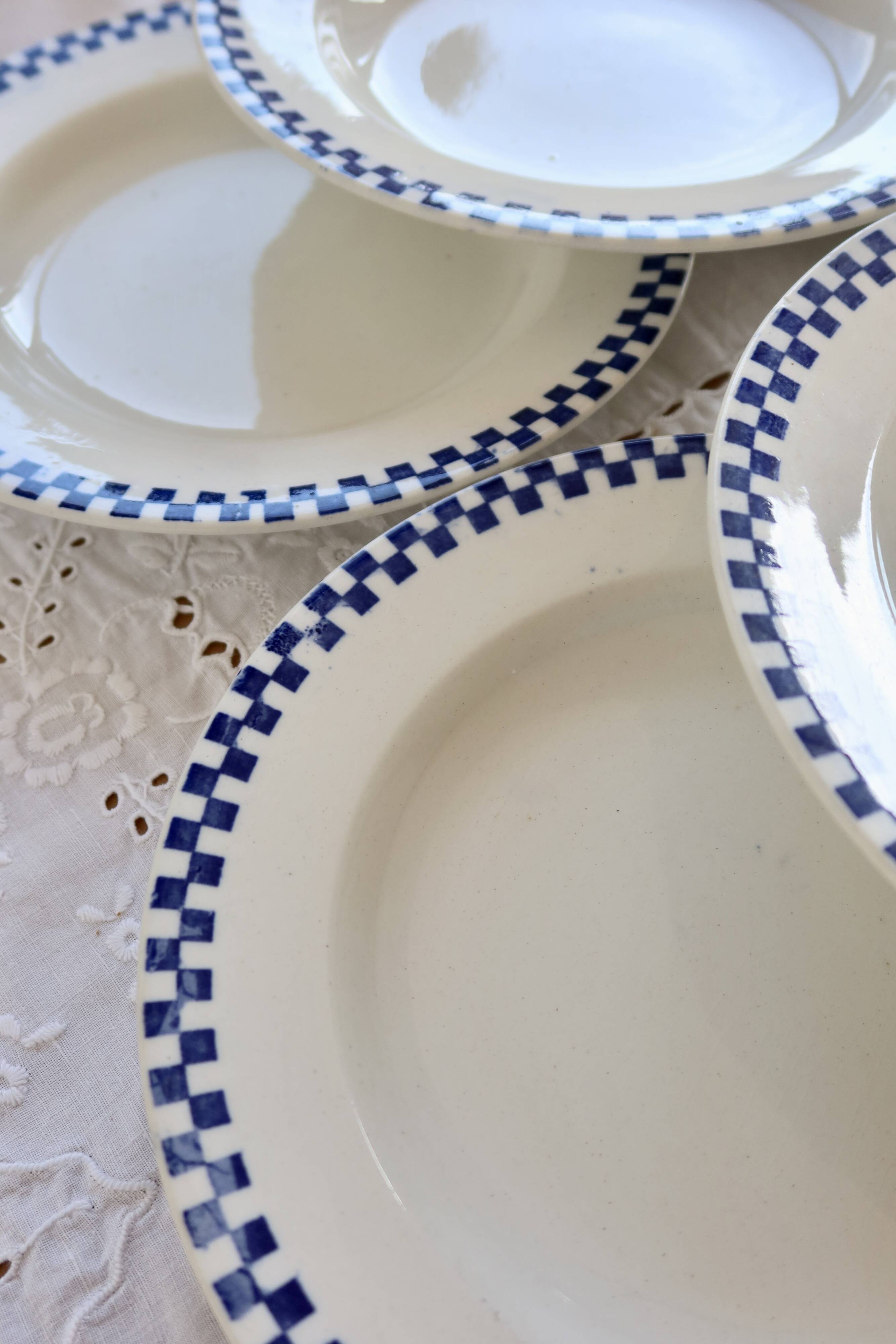 6 antique deep plates, ironstone Salins - Checkerboard model