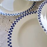 6 antique deep plates, ironstone Salins - Checkerboard model