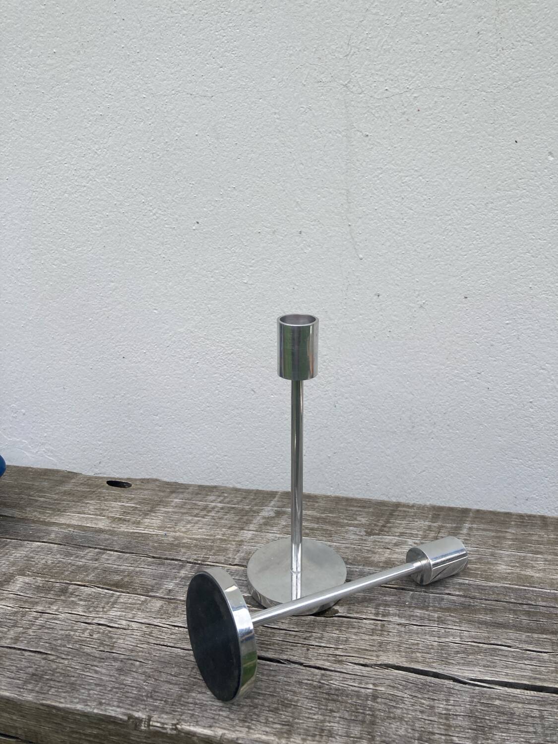 Pair of modernist aluminum candlesticks