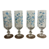 Vintage set of 4 champagne flutes Véronica myosotis