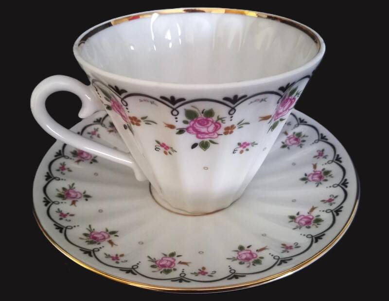 Tea cup with saucer in Russian porcelain Lomonosov, St Petersburg.