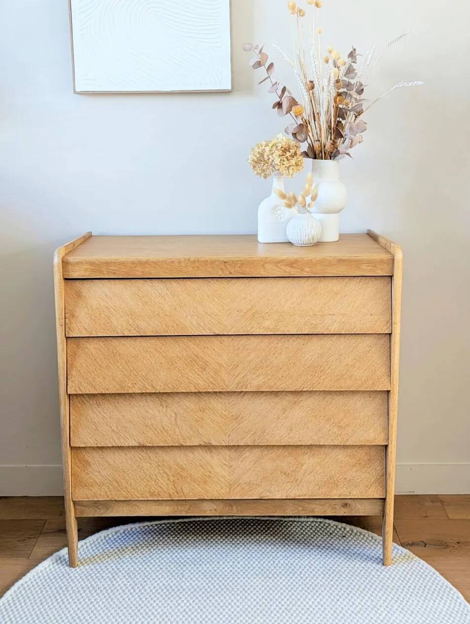 Commode vintage rénovée, années 50-60, chêne blond