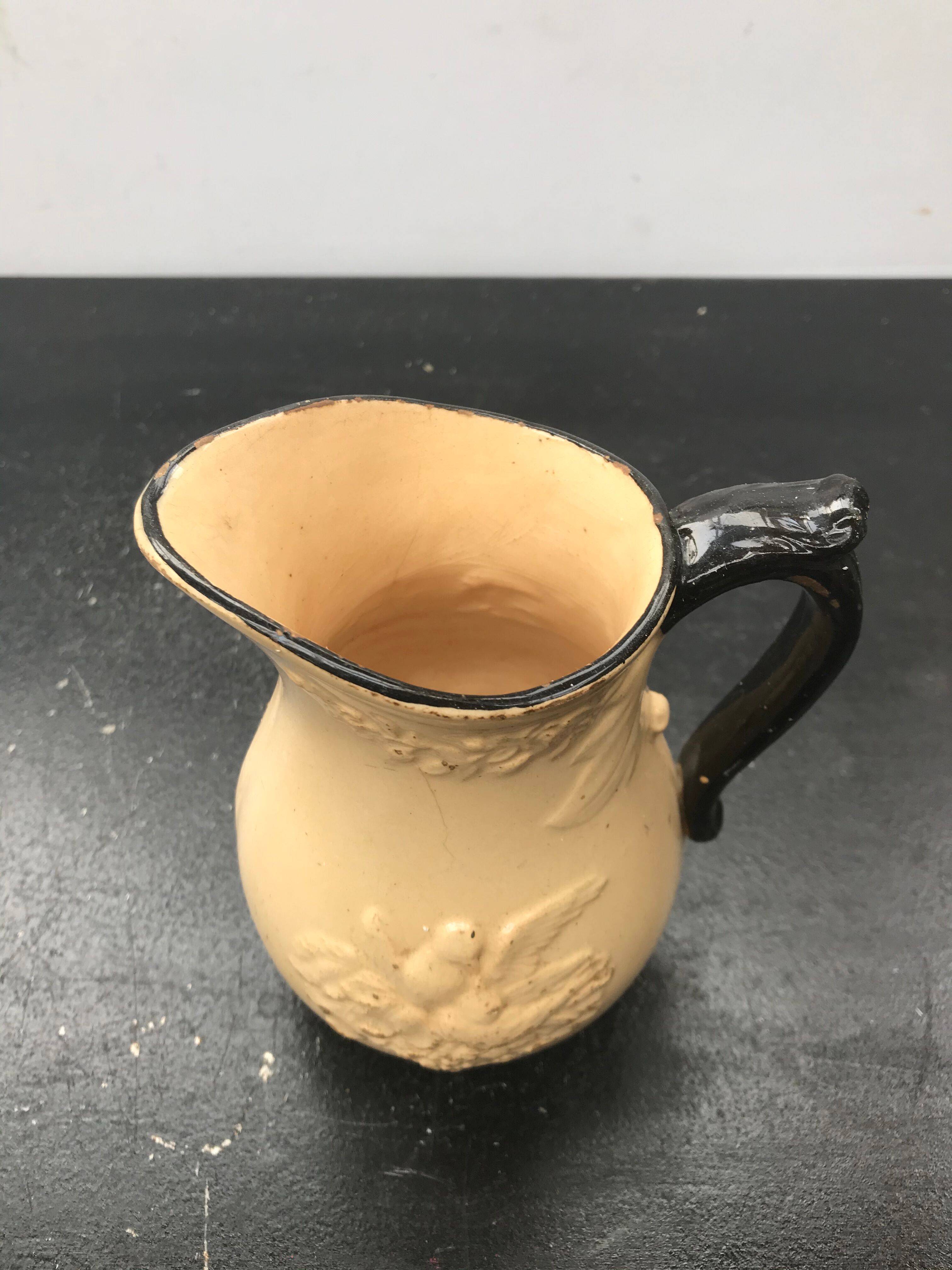 Former pitcher Kg Luneville ceramics beige - vintage black anse