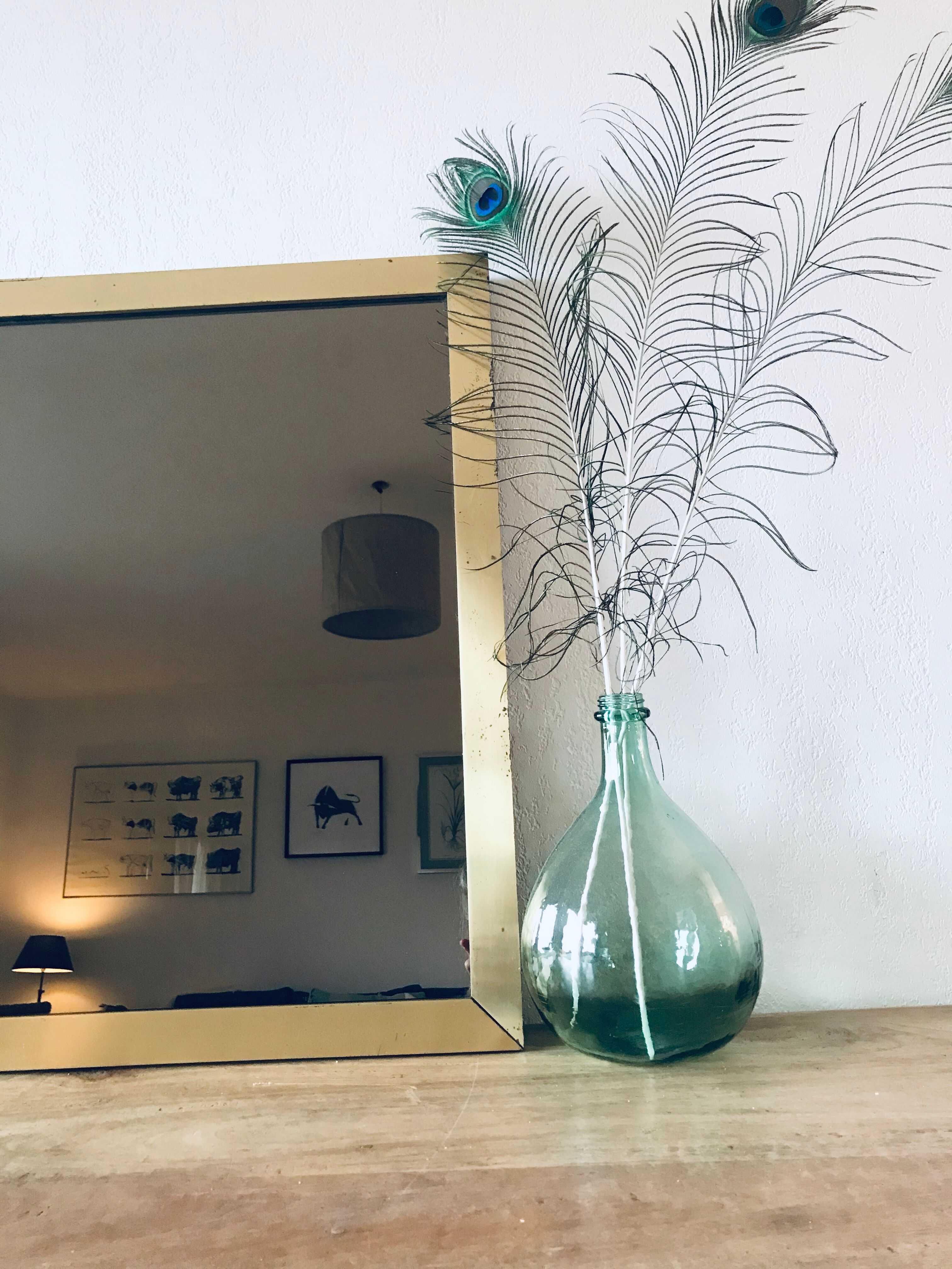 Italian brass mirror and smoked glass - 90x70cm