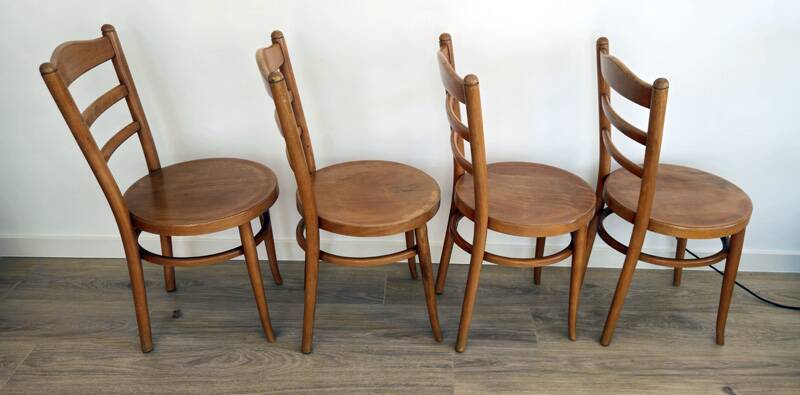 Set of 4 Baumann bistro chairs – model “Le Marais” – light wood
