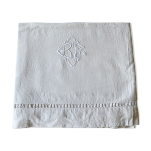 Drap ancien en lin brodé