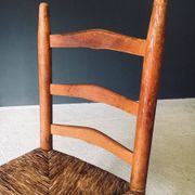 Low rustic ladder back dining chairs in oak and rush, Belgium, 1950s, set of 6.