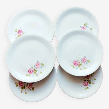 6 flowery white porcelain flat plates