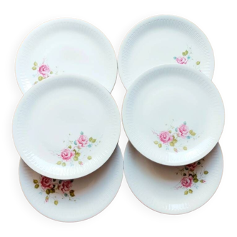 6 flowery white porcelain flat plates