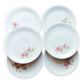 6 assiettes plates porcelaine blanche fleurie