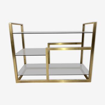 Vintage console / shelf in gilded brass and smoked glass from the 1950s