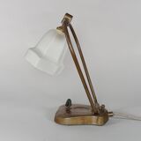 Lampe de bureau articulée antique Jugendstil des années 1920 en bronze avec abat-jour en verre