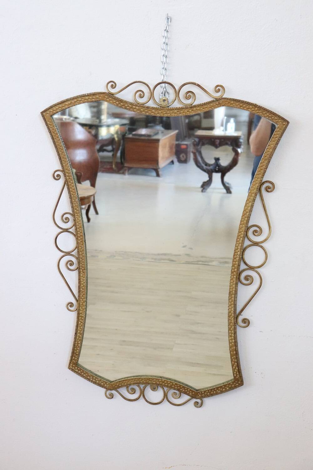 Miroir Mural Vintage En Fer Doré, 1950