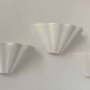 Set of 3 vintage shell wall lights, matte white stone-effect plaster, France 1970